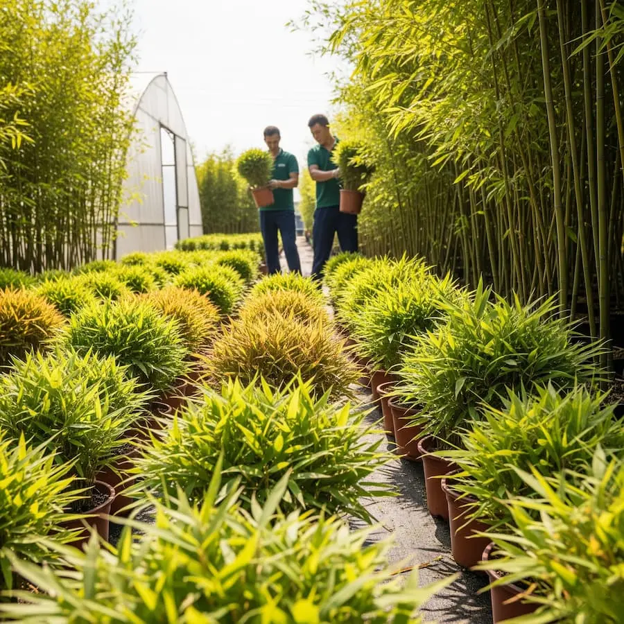 Sección de bambú Vivero Colección de bambú en vivero