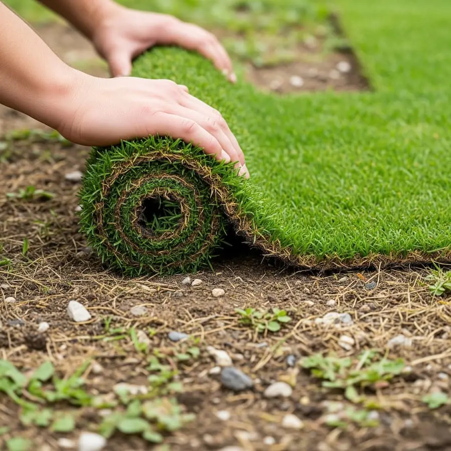 colocando tepe sin preparar terreno
