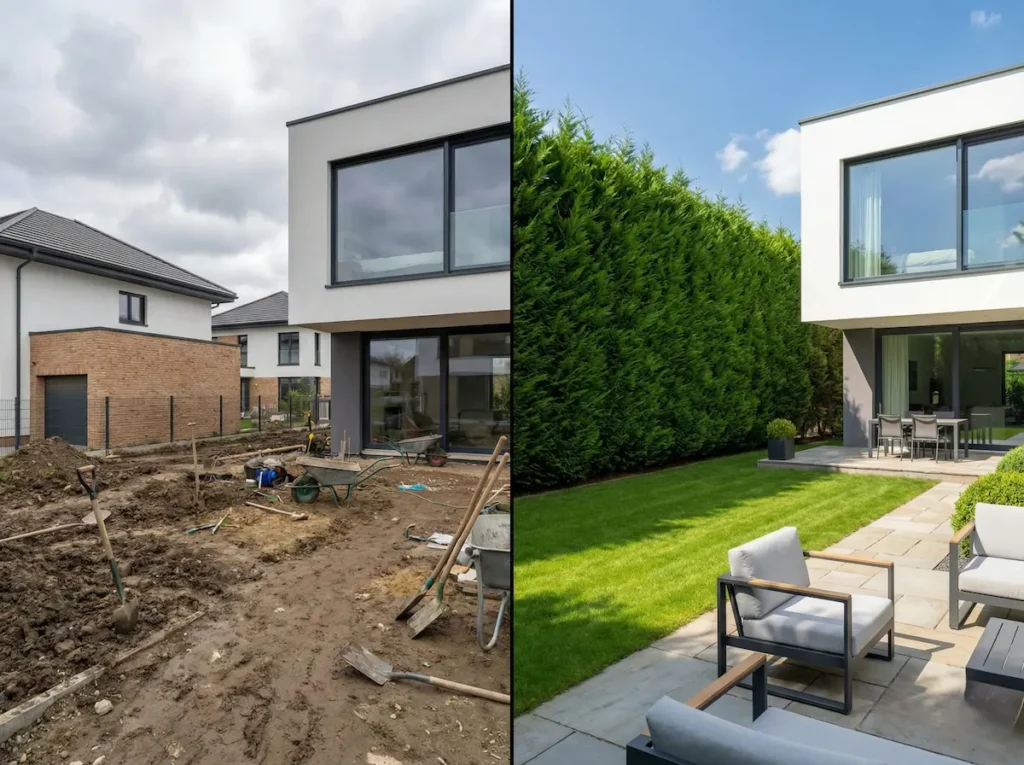 antes y despues de jardín adosado boadilla