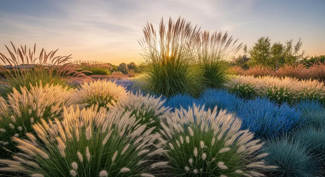 campo de gramíneas al atardecer