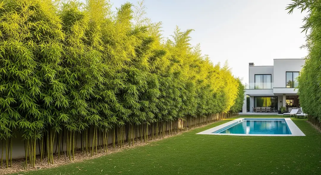 alineación de bambú en jardín