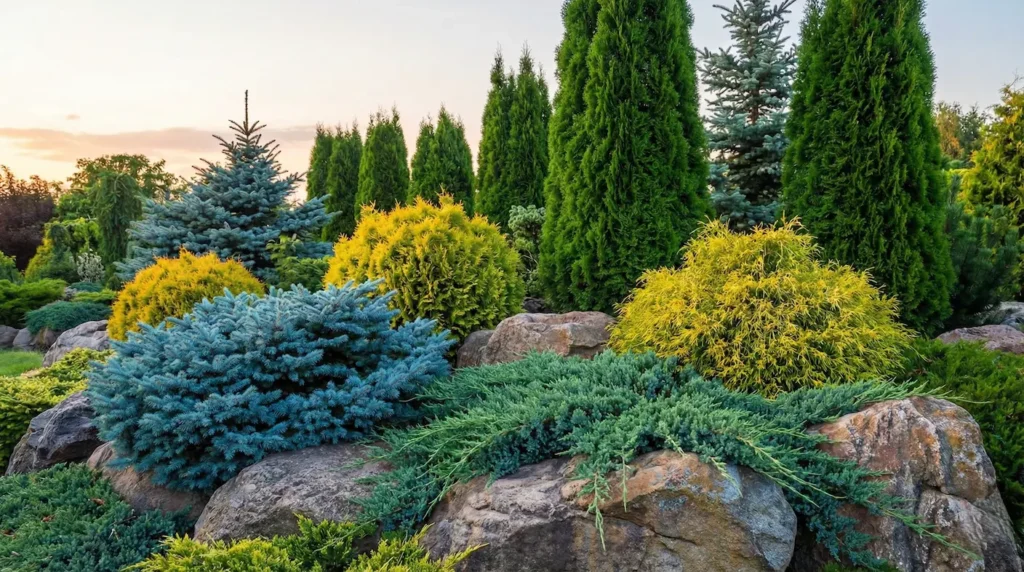 un jardín de coníferas ideal para rocallas