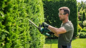 Recorte de leylandii con recortasetos eléctrico