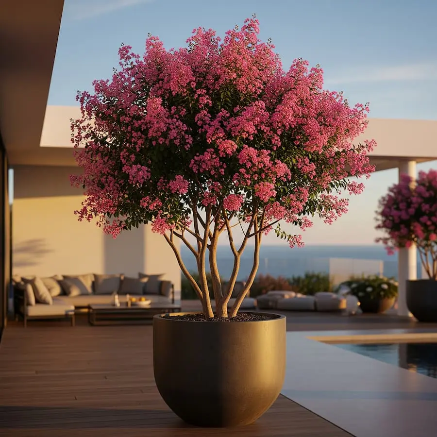 lagerstroemia indica en maceta diseño moderno, porche La Finca