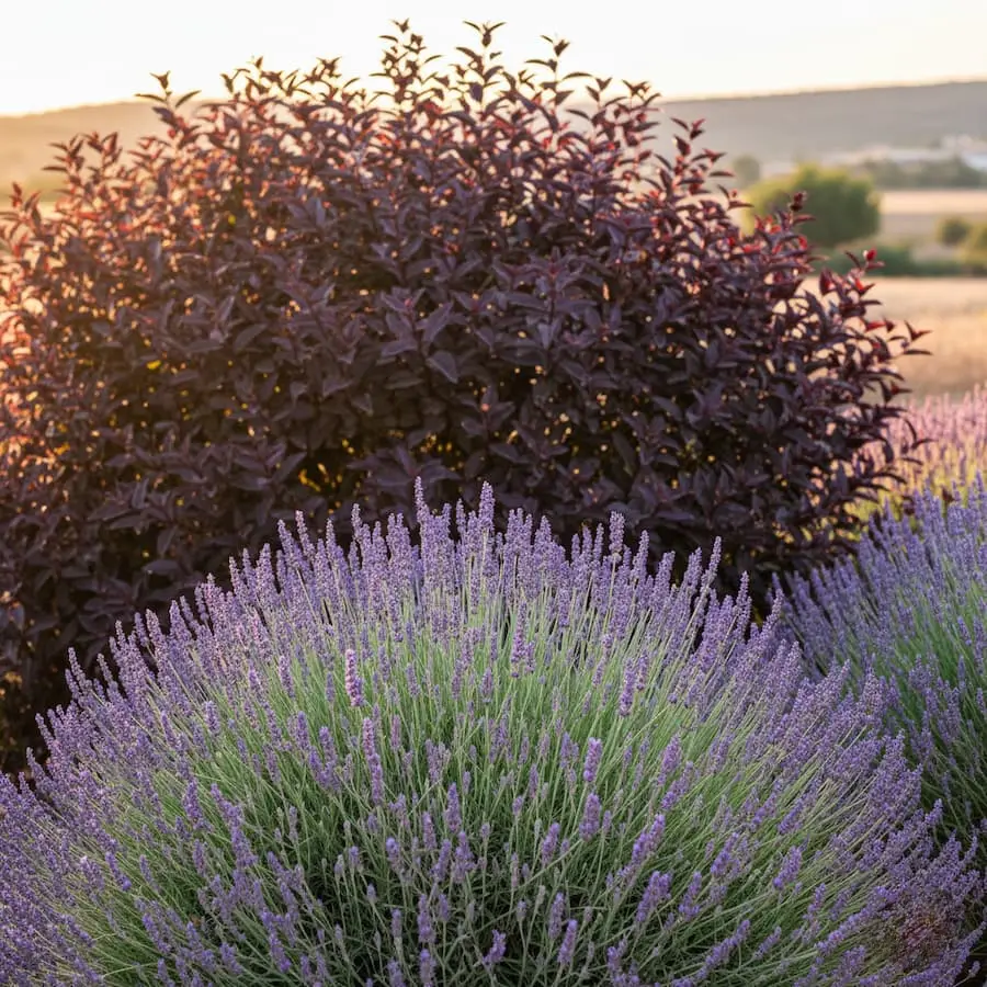 Combinación de loropetalo con lavanda, elegante mezcla