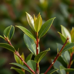 detalle de hoja prunus lusitanica