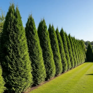 thuya esmeralda ejemplar alineadas en jardín
