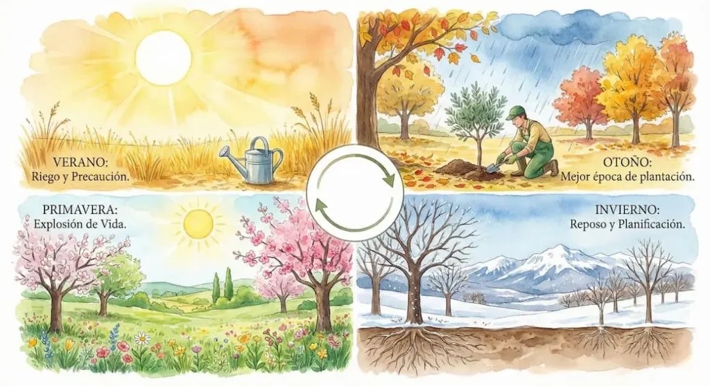 estaciones del año en jardín