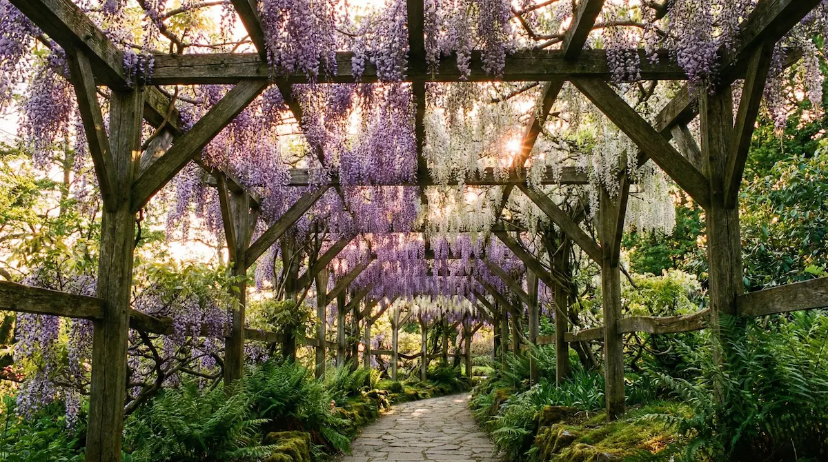 pérgola con glicinias en flor un espectáculo único