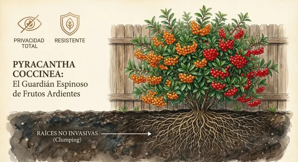 infografía de pyracantha coccinea "Espino de Fuego"