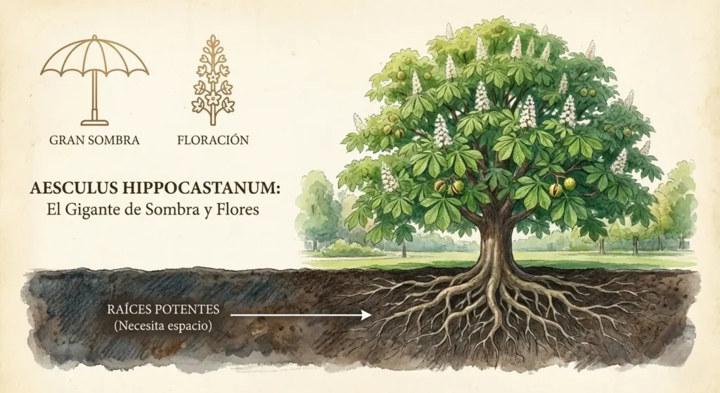 aesculus hippocastanum: el gigante de sombra y flores