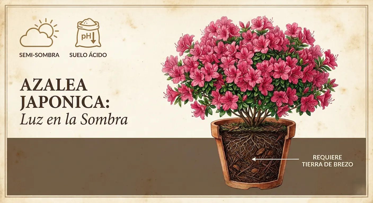 luz en la sombra con una floración espectacular, azalea japonica esta sí es de exterior.