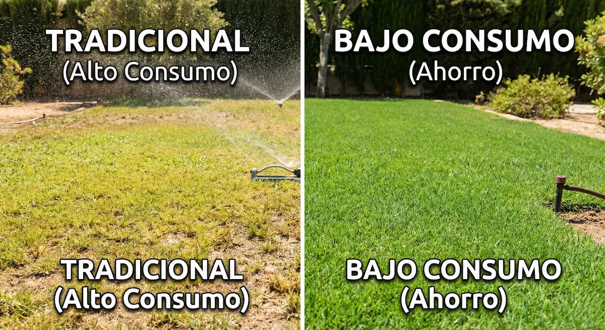 comparativa consumo de agua en céspedes