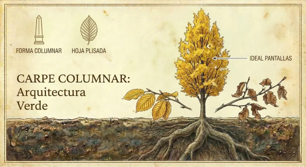 extraordinario arbol de porte columnar que aporta estructura en el jardín