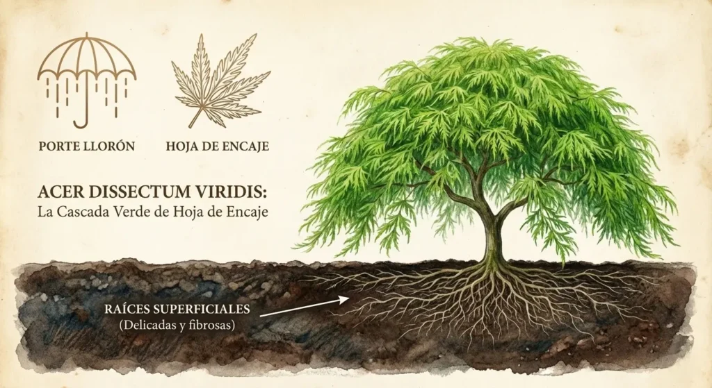 Acer dissectum viridis: la cascada verde de hoja de encaje