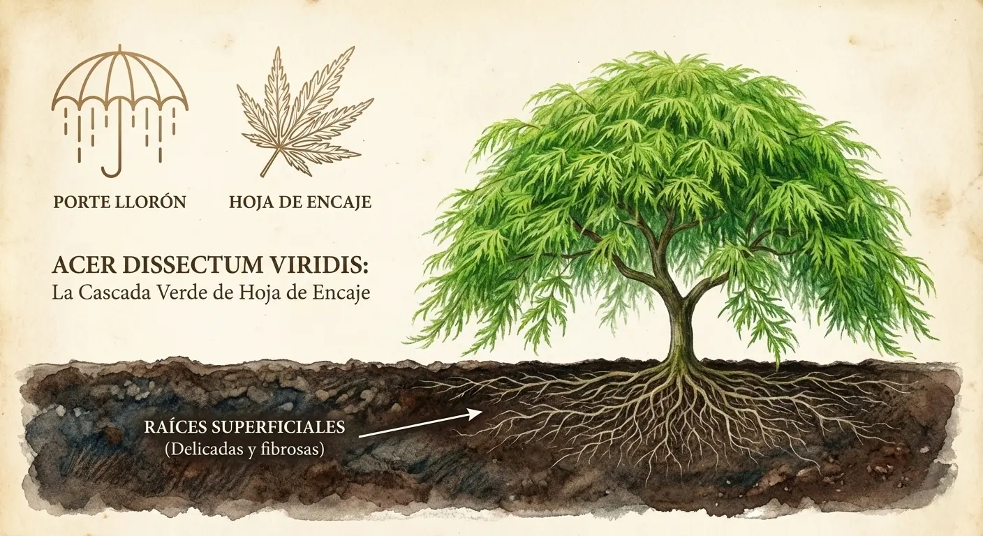 Acer dissectum viridis: La cascada verde de hoja de encaje