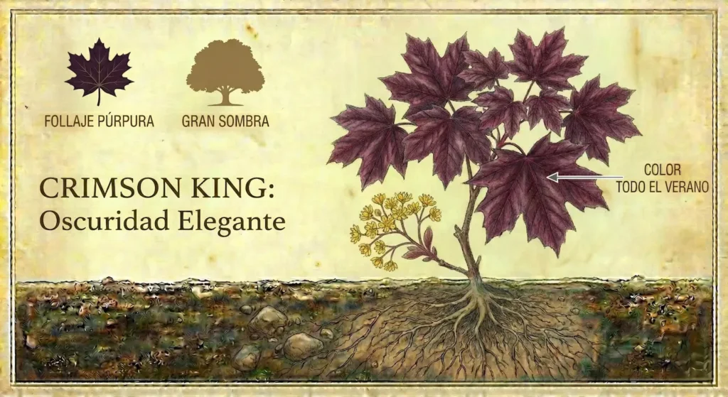 famoso por mantener su follaje de un color púrpura oscuro, casi negro, durante toda la temporada