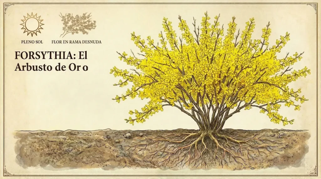 infografia de forsythia forsythia la primera floración primaveral en color amarillo vivo