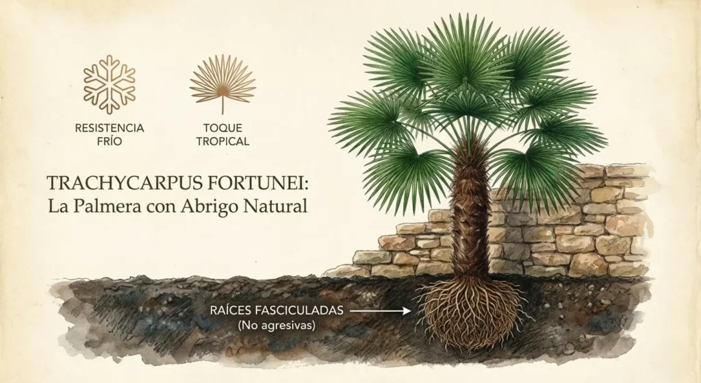 Trachycarpus fortunei: La palmera con abrigo propio