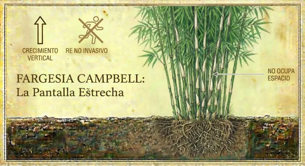 precioso bambú que aporta verticalidad y un singular colorido verde y blanco como un tablero de ajedrez