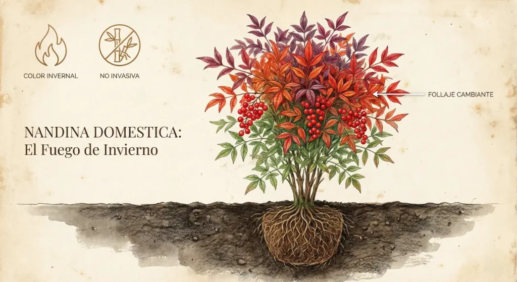 una planta que proporciona fuego en invierno con sus tonalidades vivas