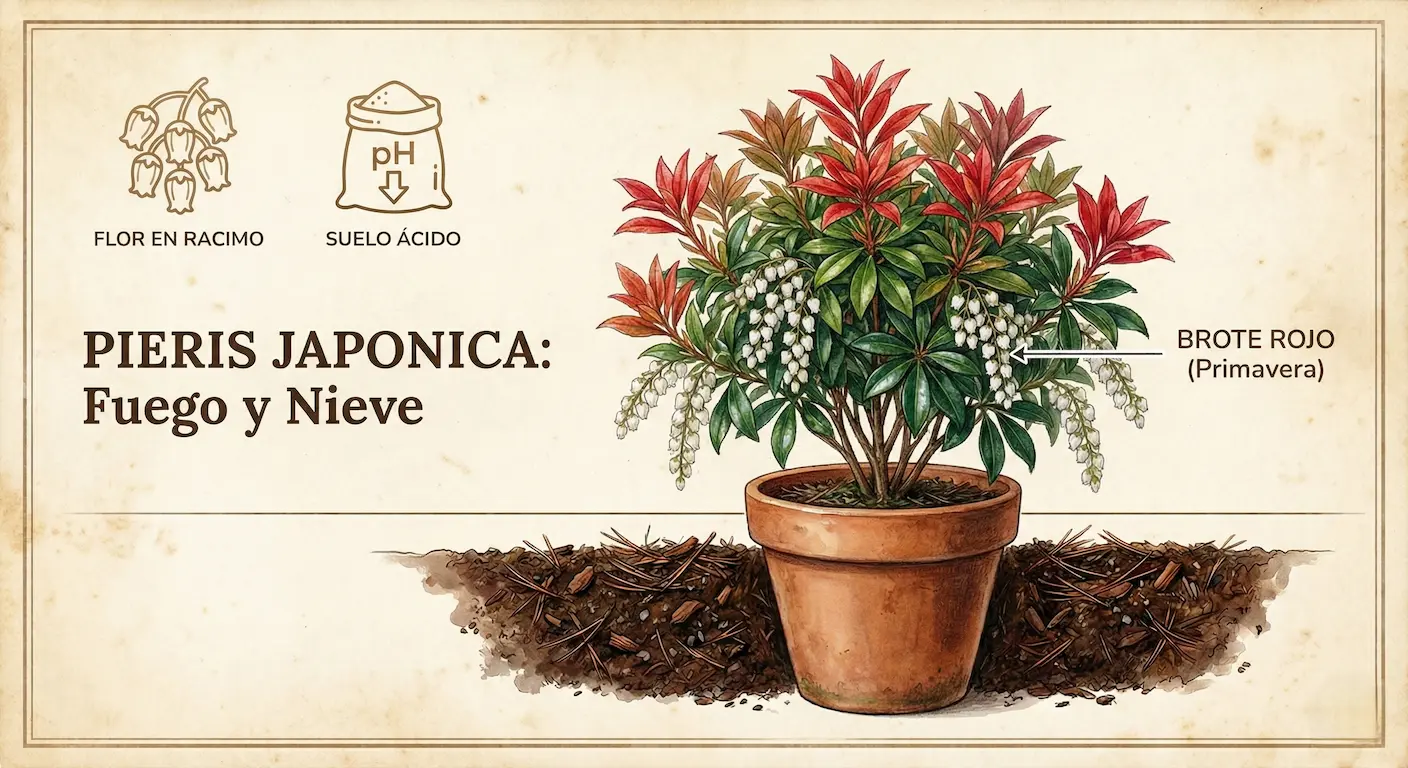 Pieris Japonica: Campanillas Blancas y Follaje de Fuego