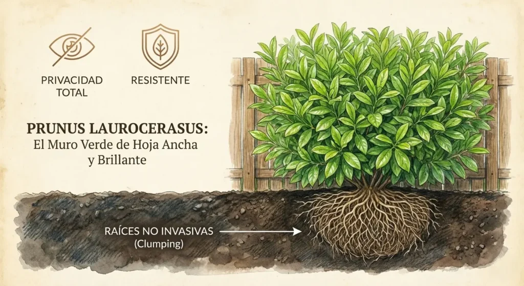 El muro verde de hoja ancha y brillante