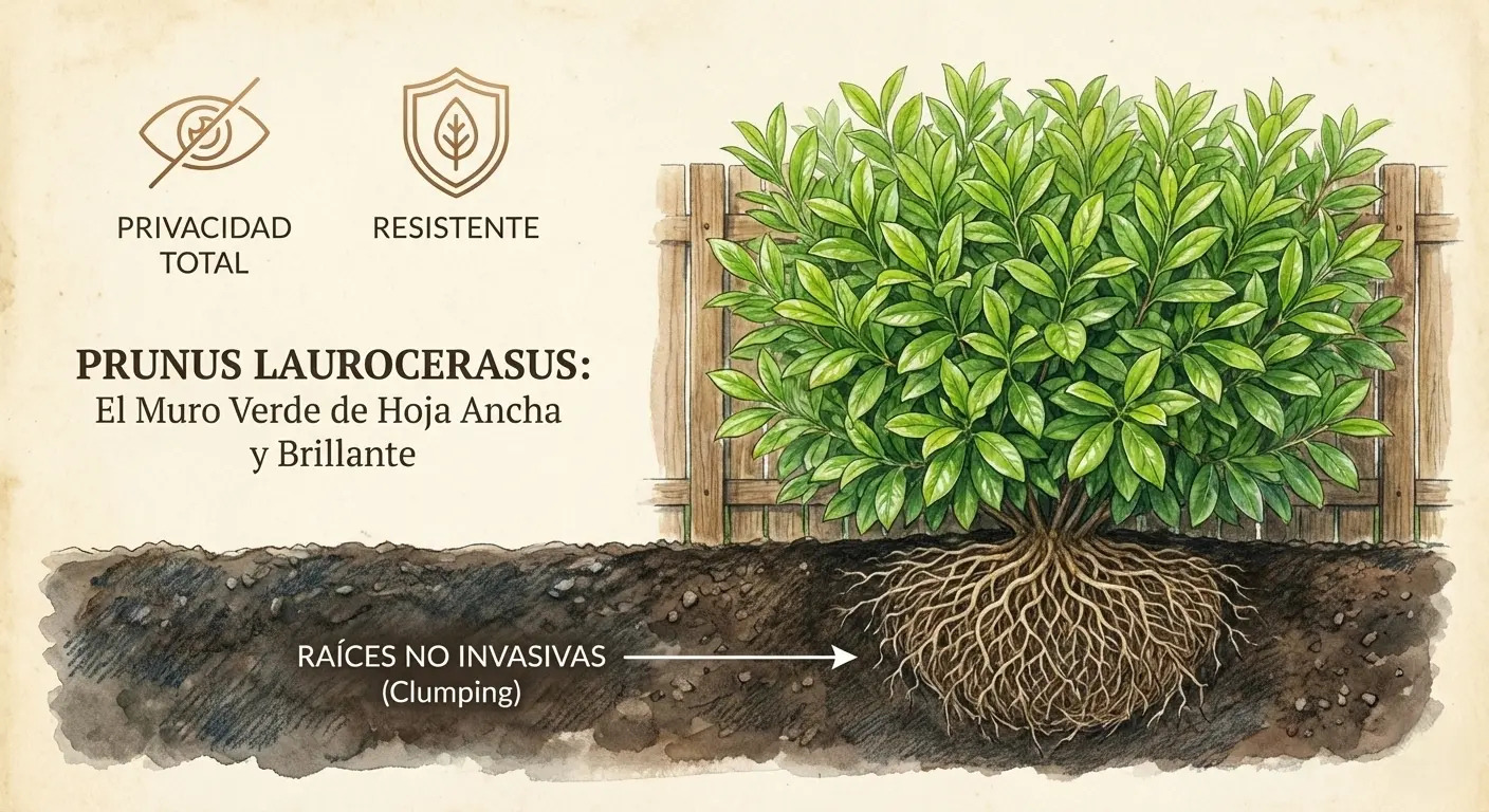Prunus laurocerasus: el muro verde de hoja ancha y brillante