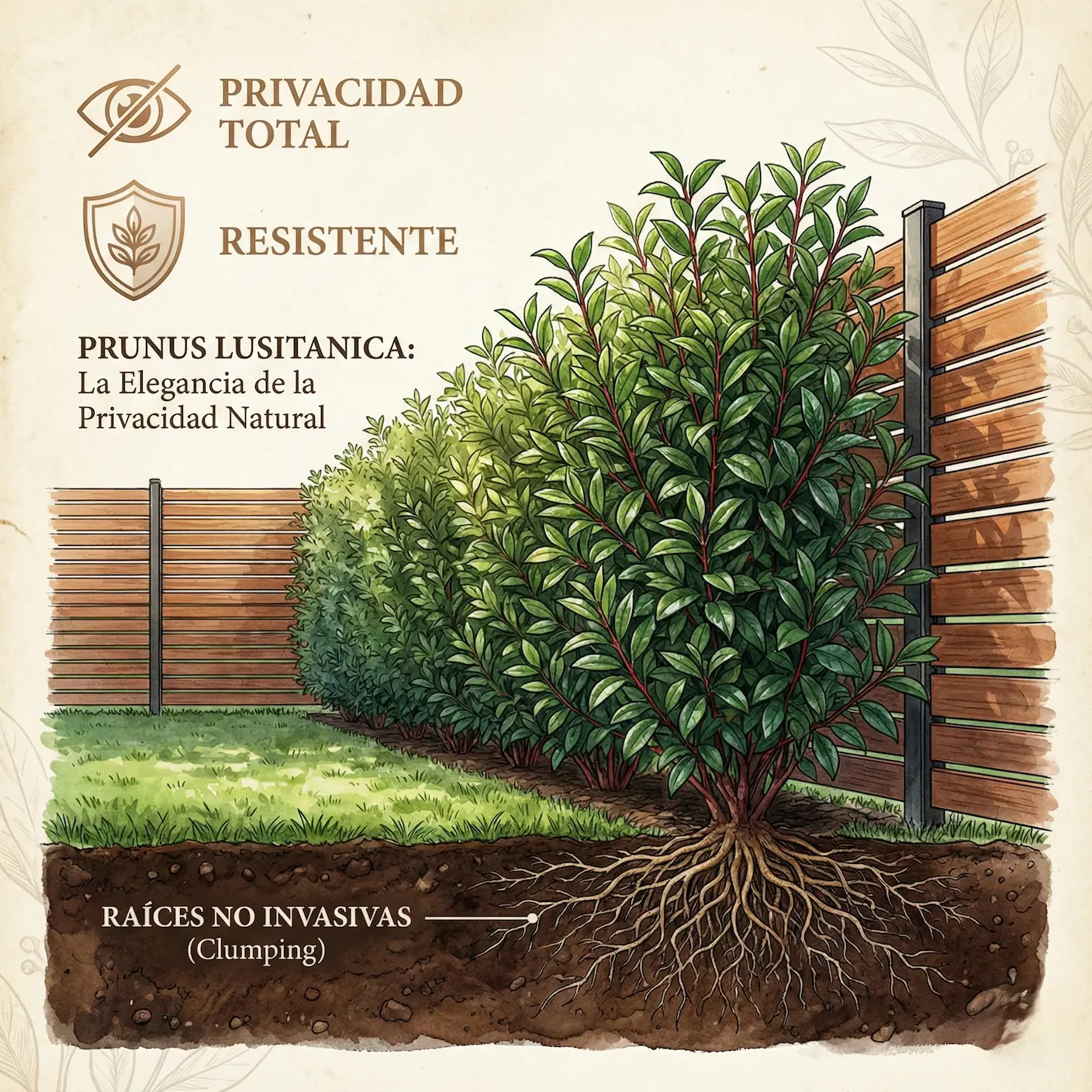 Prunus lusitanica la distinción de los tallos rojos, elegancia formal