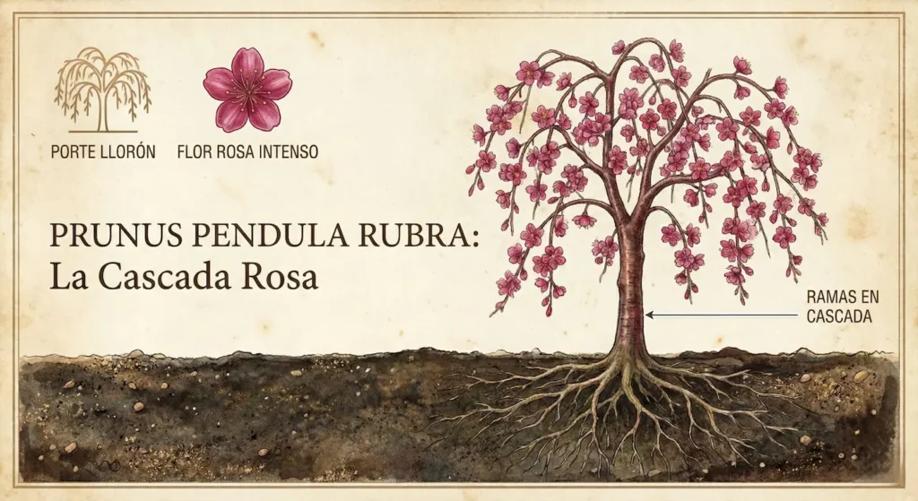 flores rosa en cascada, magnífico ejemplar de cerezo japonés