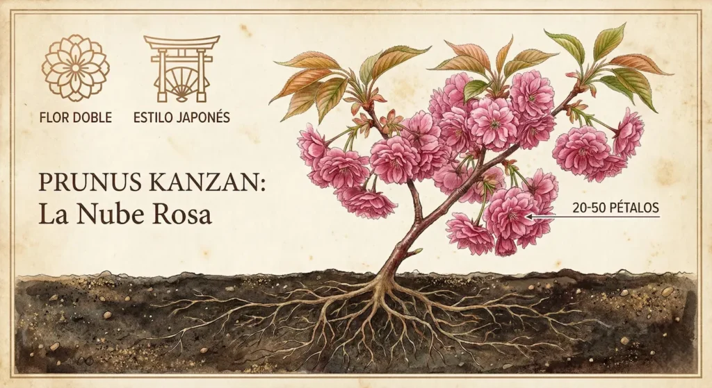 cerezo japonés de flor , con flores compuestas