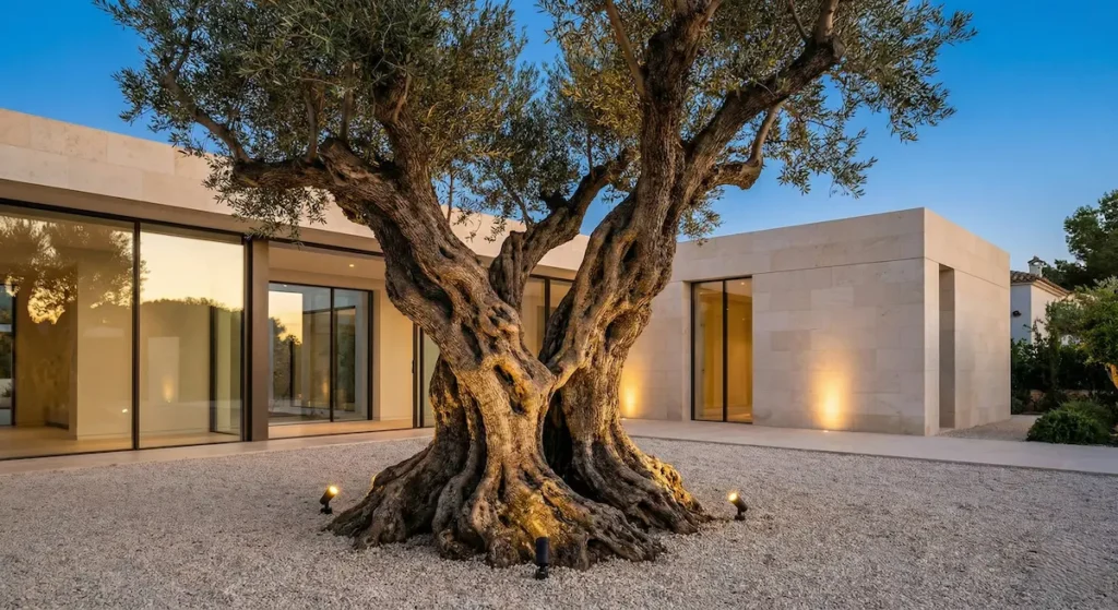 olivo centenario foco principal jardín olivo centenario punto focal en jardín minimalista